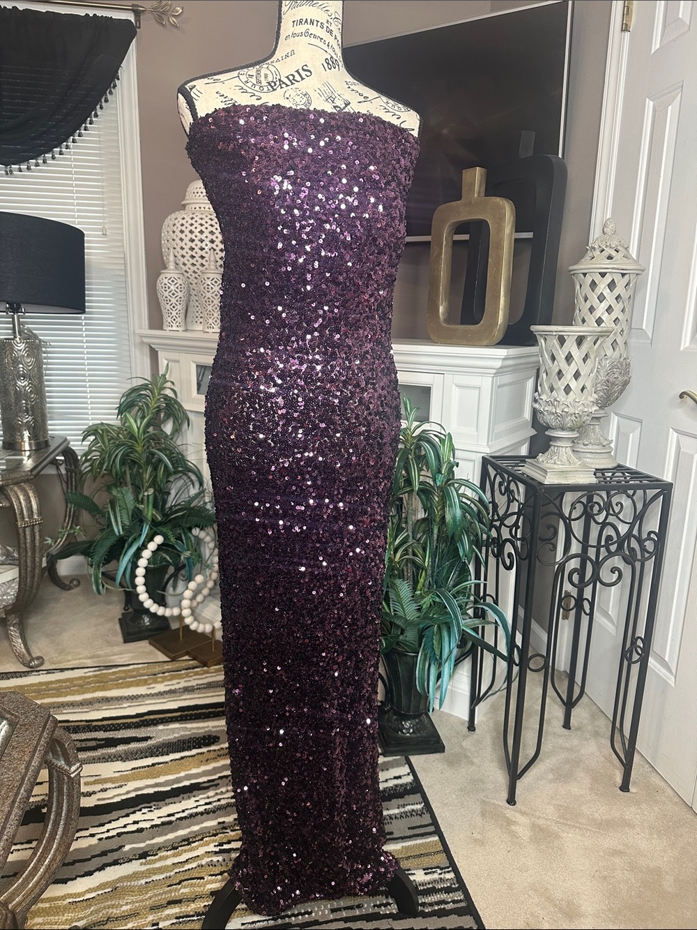 Fashion Nova Strapless Deep Plum Sequin Gown